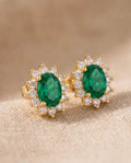 Gold Emerald Halo Studs