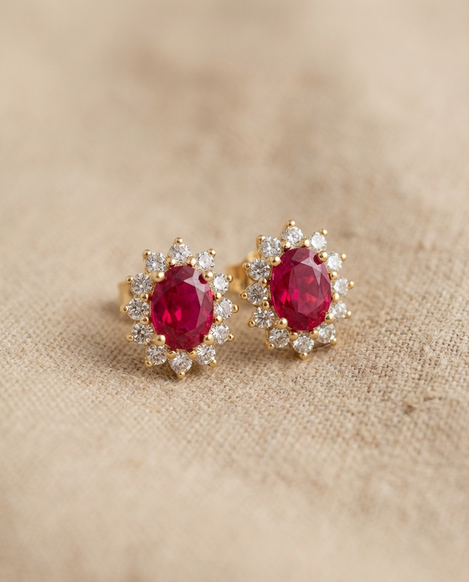 Ruby Halo Studs