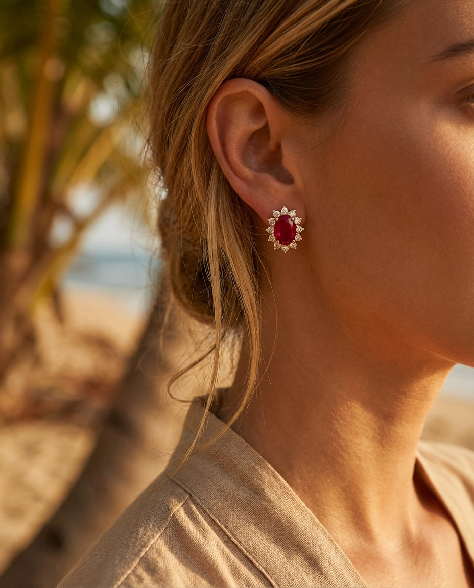 Ruby Halo Studs
