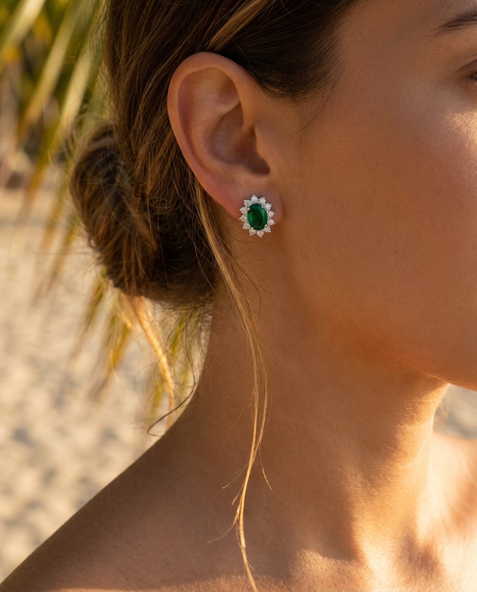 Emerald Halo Studs