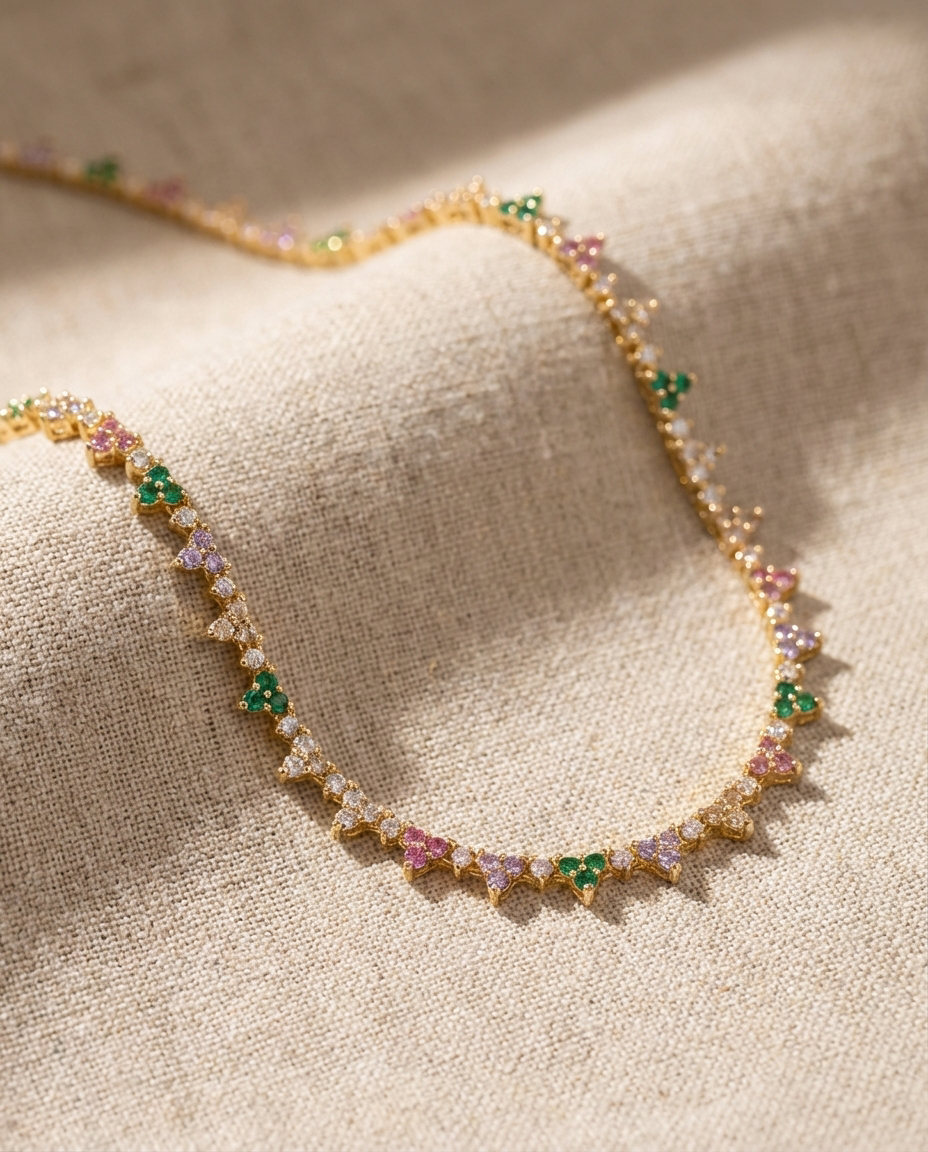 Rainbow Flower Tennis Necklace