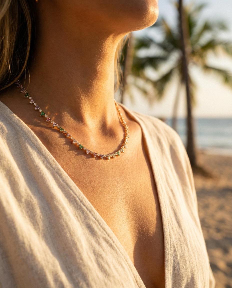 Rainbow Flower Tennis Necklace